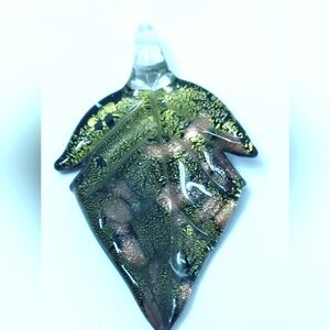 NEW Millefiori Murano Glass Pendant Art Retro Boho Estate Art glass green leaf